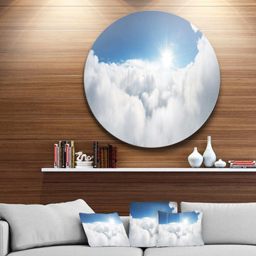 Blue Sky and Sun over Clouds - Landscape Metal Circle Wall Art